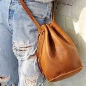 Baggu Leather Drawstring Bucket Bag